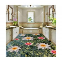 Removable PVC livingroom bathroom lotus pond 3D home floor stickers